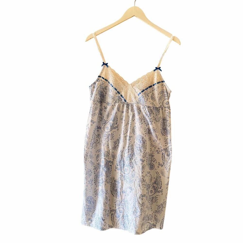 Charter Club paisley blue white floral chemise gown SZ L #2632